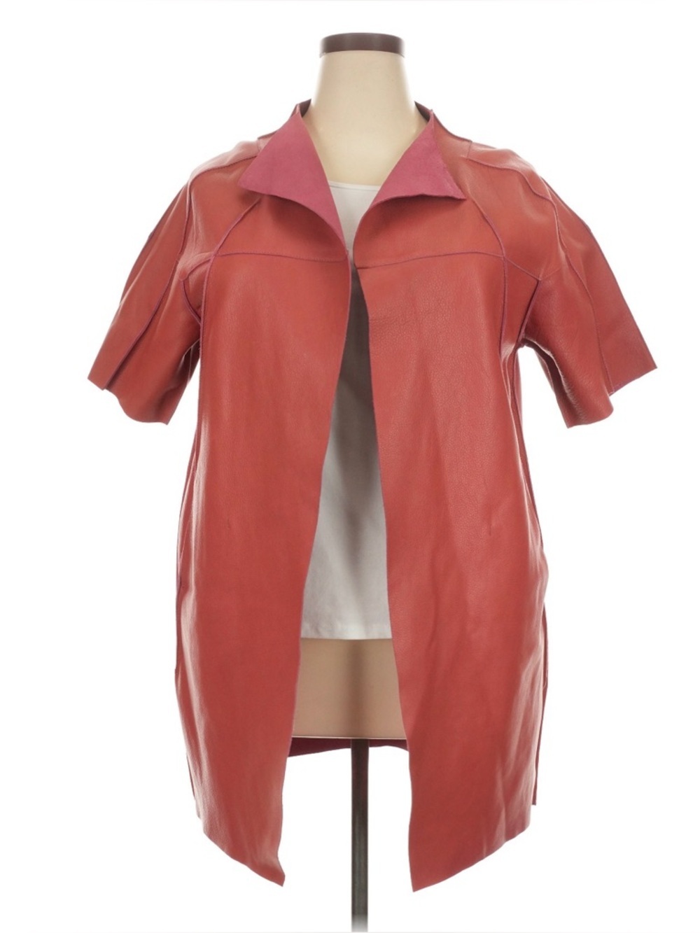 MARNI 100% Calf Leather Raspberry Pink Open Front Short Sleeve Jacket Size 42 - Picture 2 of 11